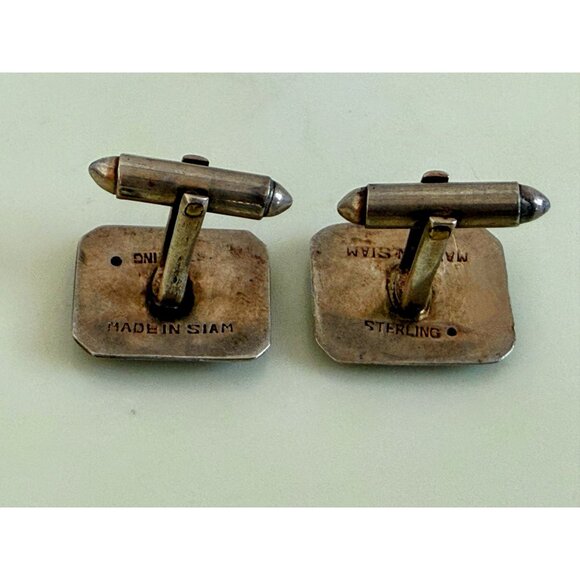 Vintage 40's Siam Sterling Niello Enamel Princess Cufflinks - Picture 9 of 10